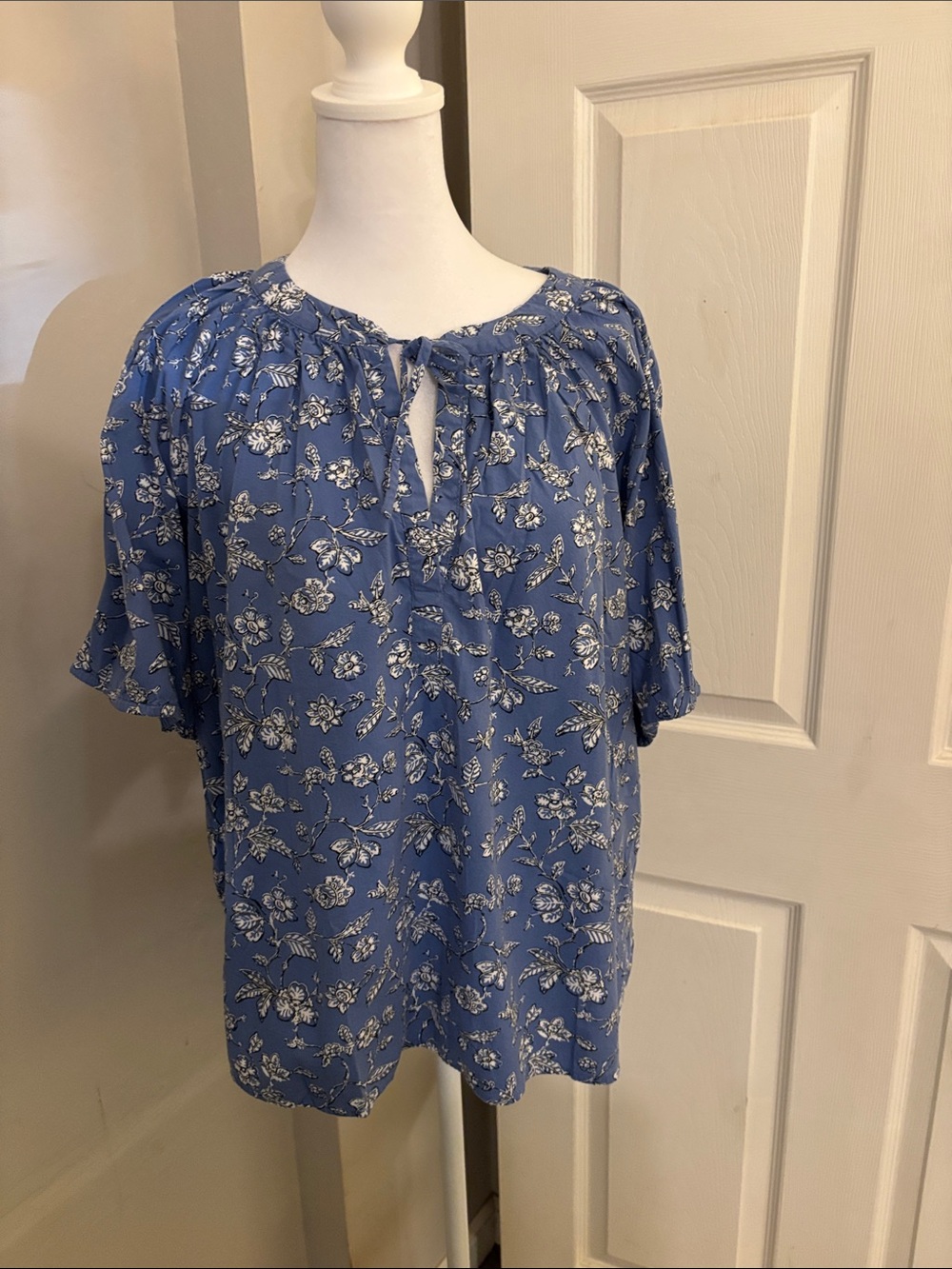 LOFT Blue Floral Tie-Front Blouse